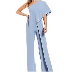Adrianna Papell One-Shoulder Light Blue Wide-Leg Jumpsuit Size 2 Formal